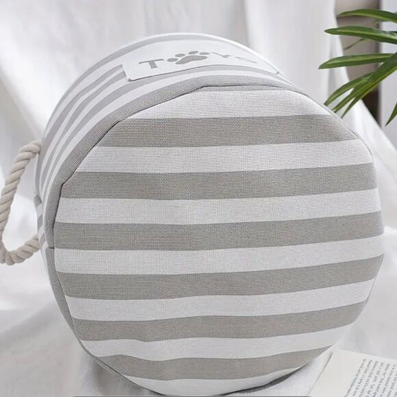 Dog’s *NEW* Light Gray & White Toy Basket w/Rope Handles (For Small Dogs) - Picture 10 of 10